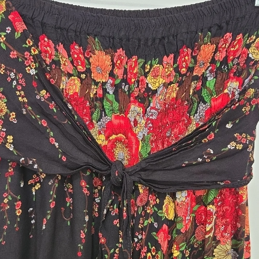 Boho Peasant Hippie Gypsy Floral High-Low Tie At The Waist Maxi Skirt - Picture 6 of 9